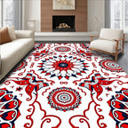 Red Blue White Floral Mandala Arrangement Rug