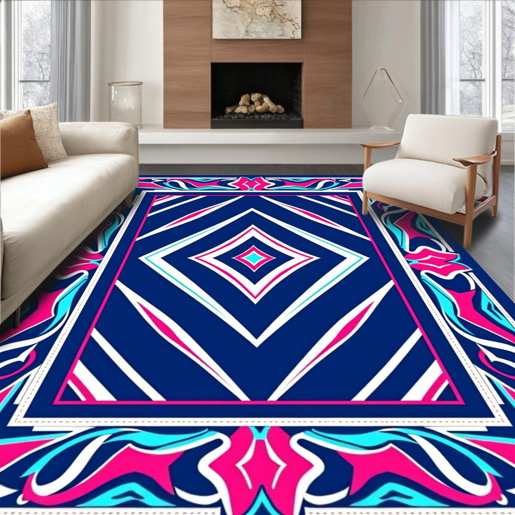 Bold Blue Fuchsia Abstract Diamond Rug
