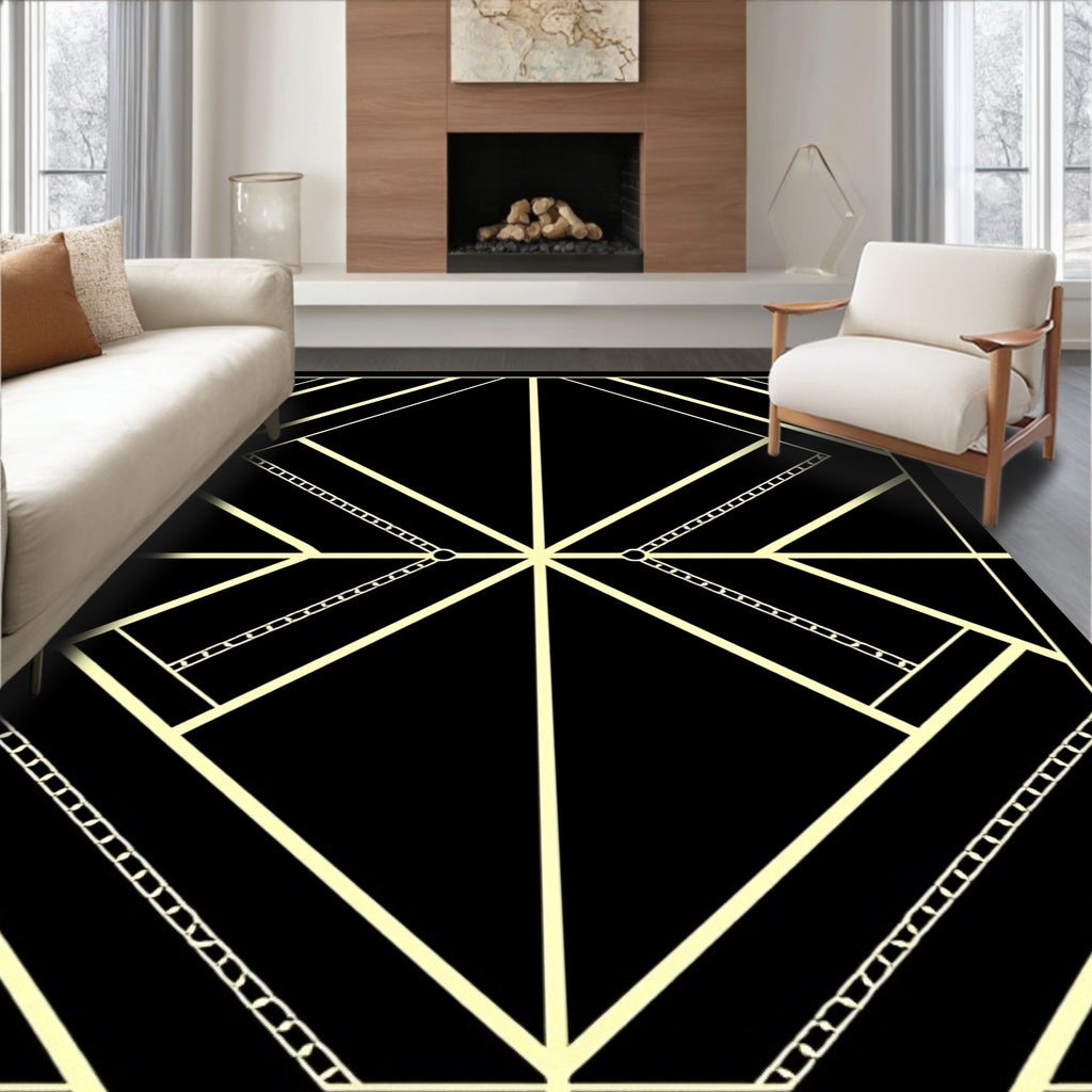 Art Deco Black Geometric Rays Rug