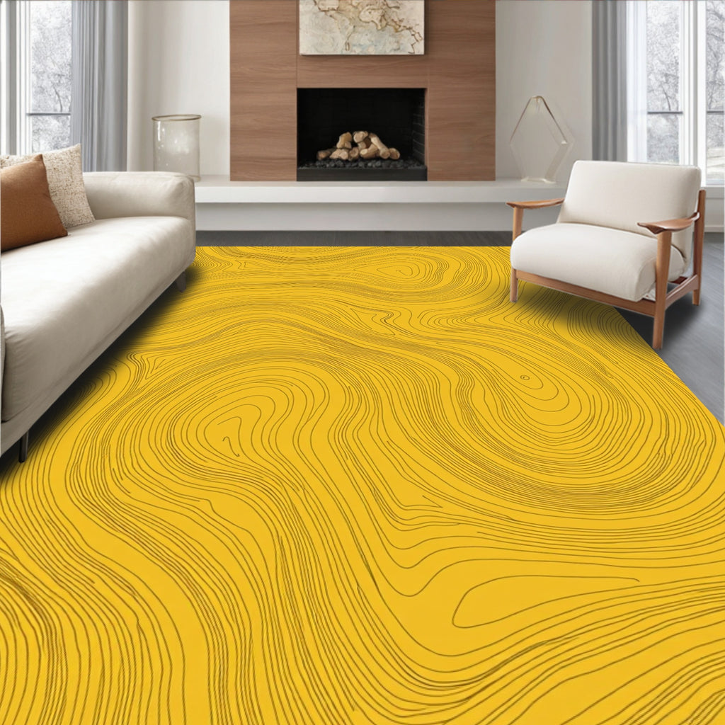 Golden Yellow Contour Lines Rug