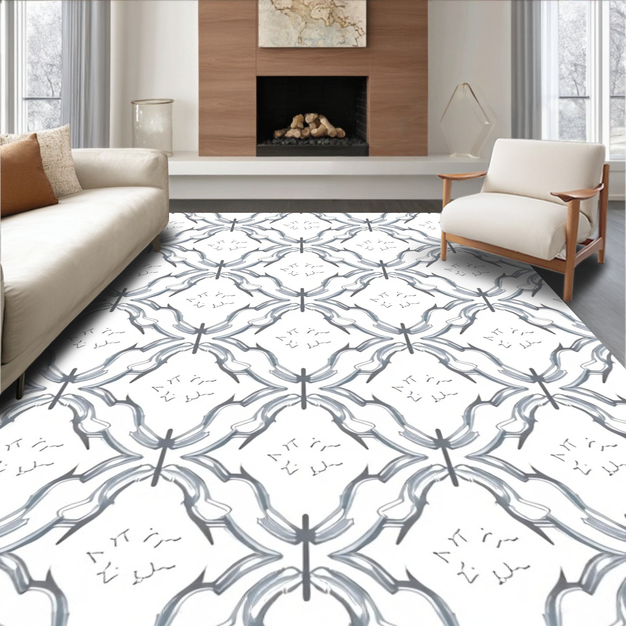 Gray Lattice Arabesque Medallion Rug