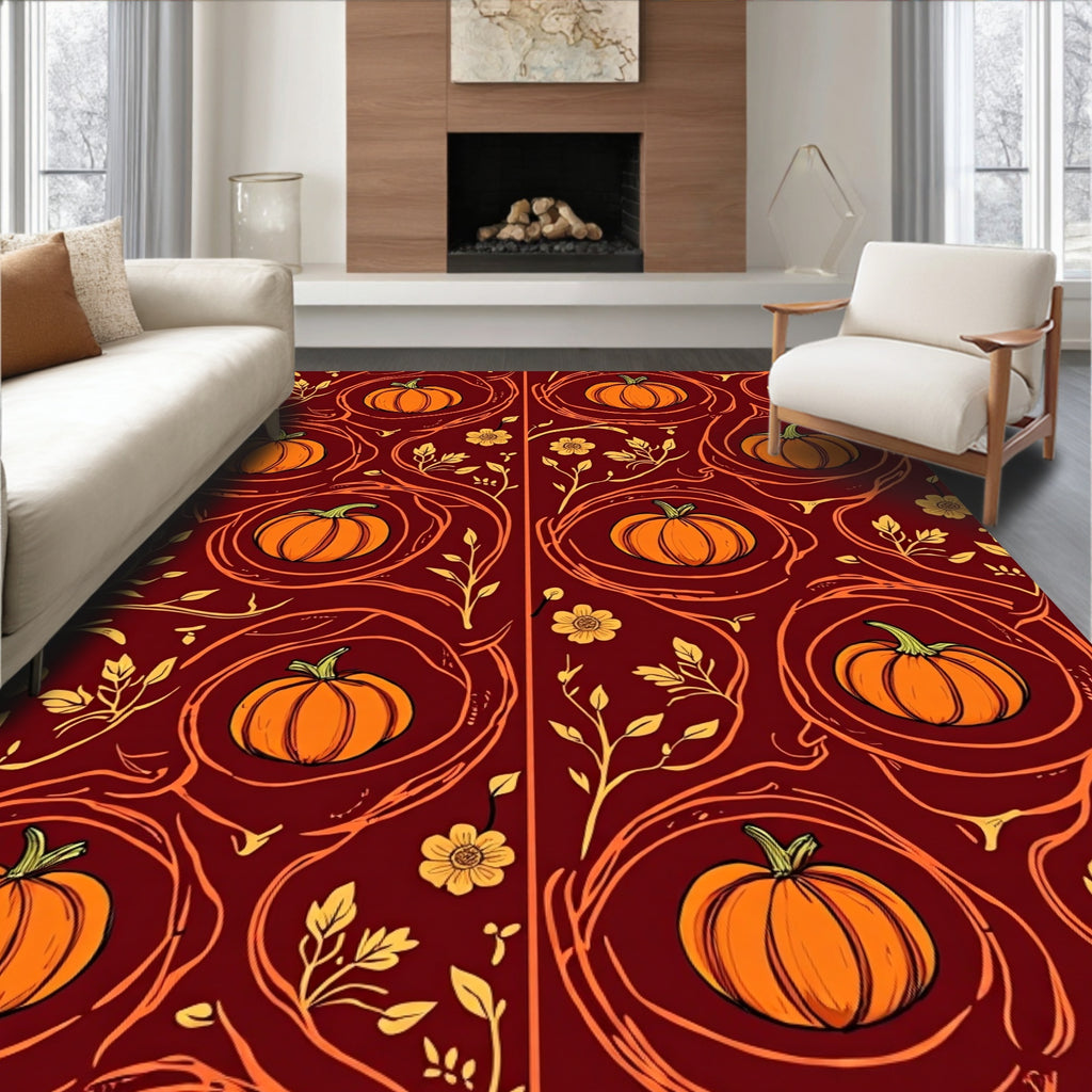 Autumn Pumpkin Vine Floral Arrangement Rug