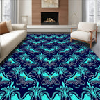 Deep Blue Teal Ornamental Flock Rug