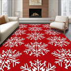 Crimson White Six Pointed Snowflakes Rug