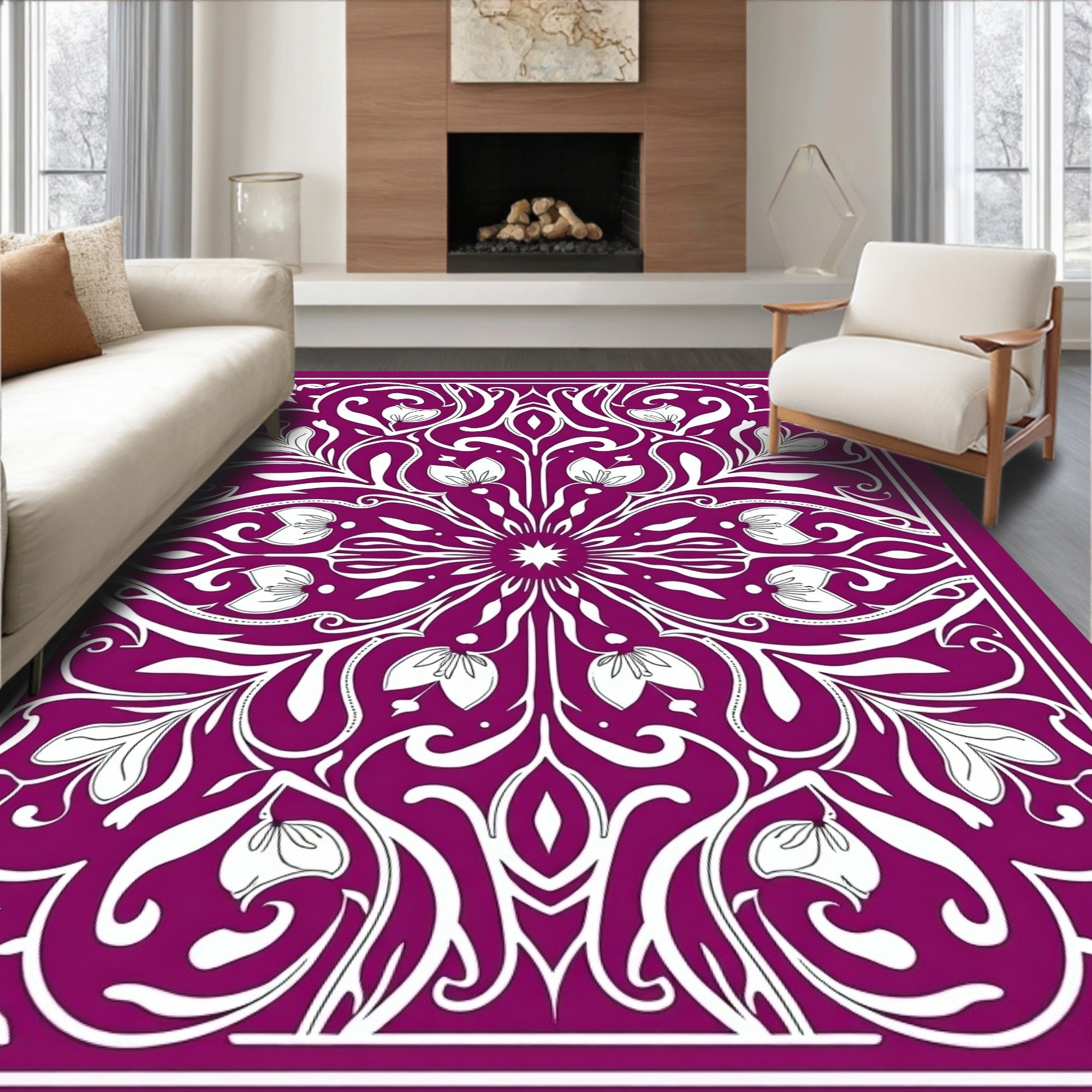 Rich Plum Floral Medallion Rug
