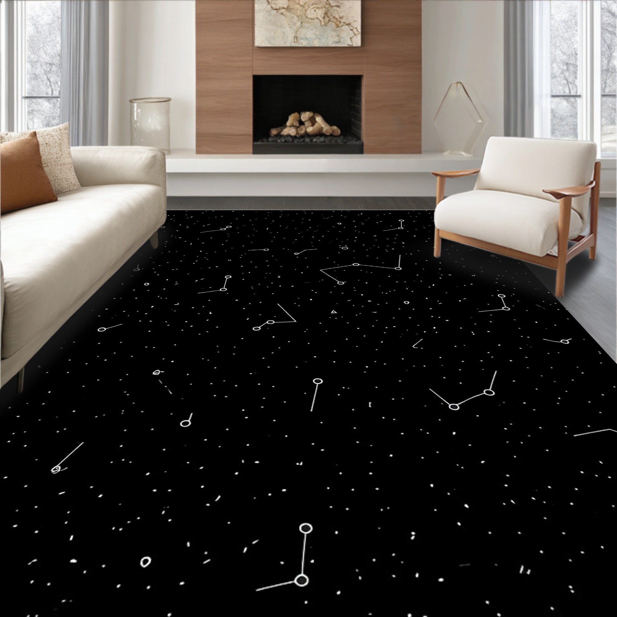 Cosmic Black Constellation Starry Night Rug