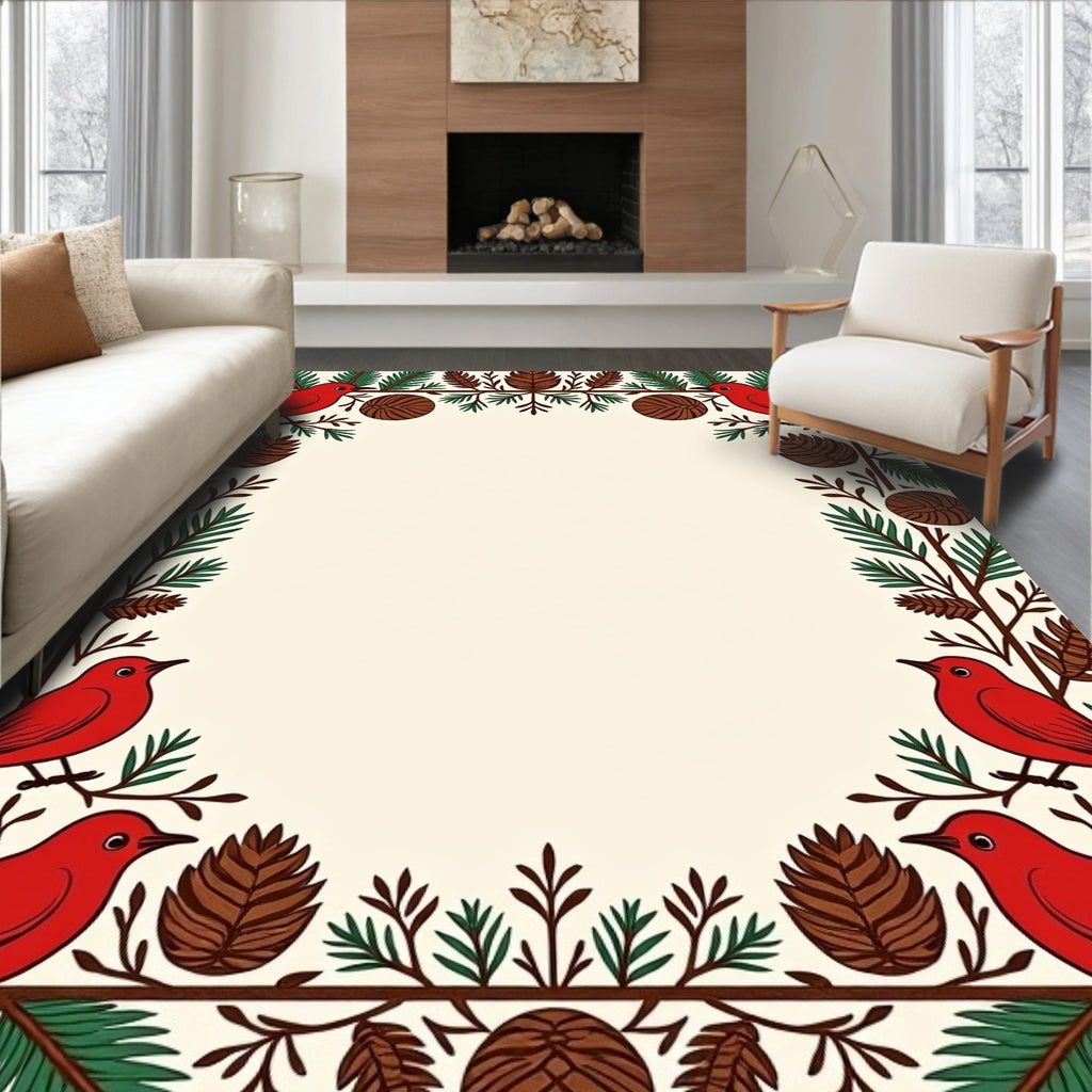 Crimson Cardinal Pine Cone Garland Rug