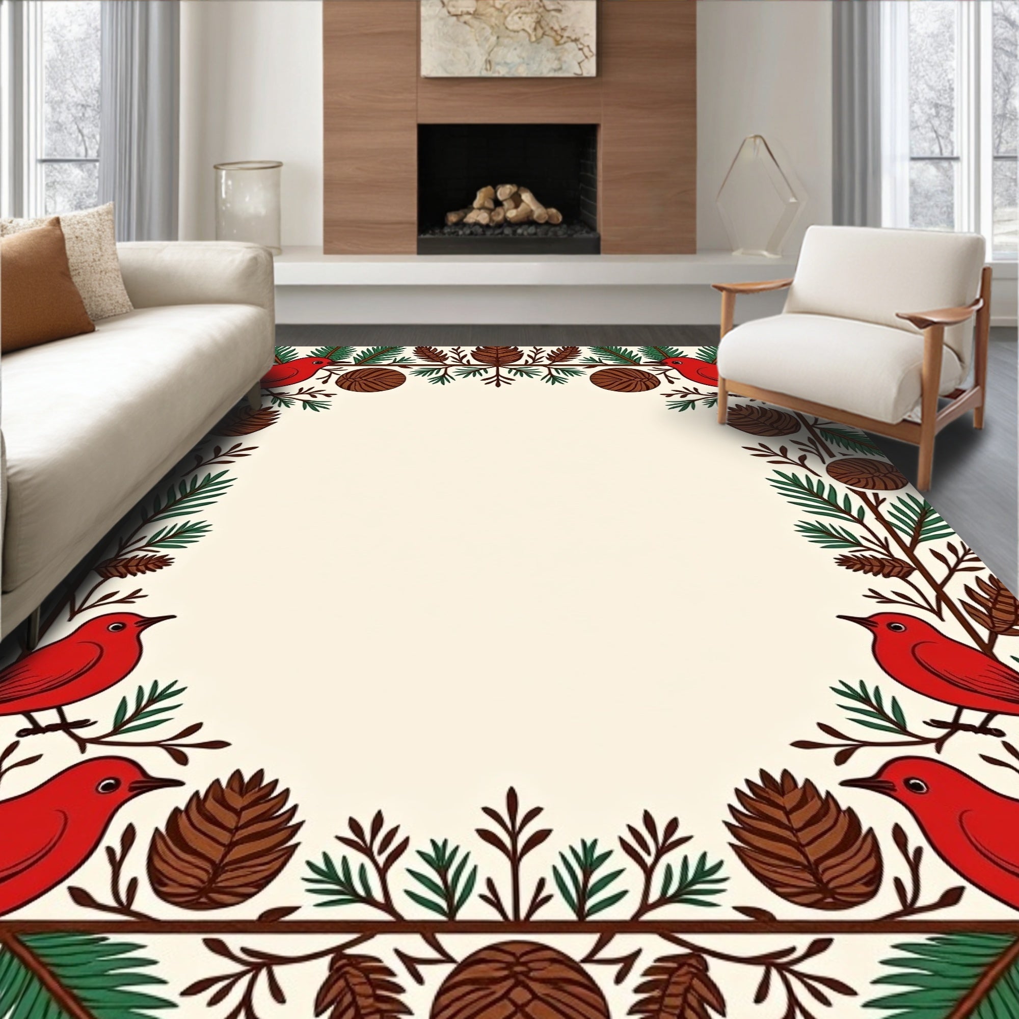 Crimson Cardinal Pine Cone Garland Rug