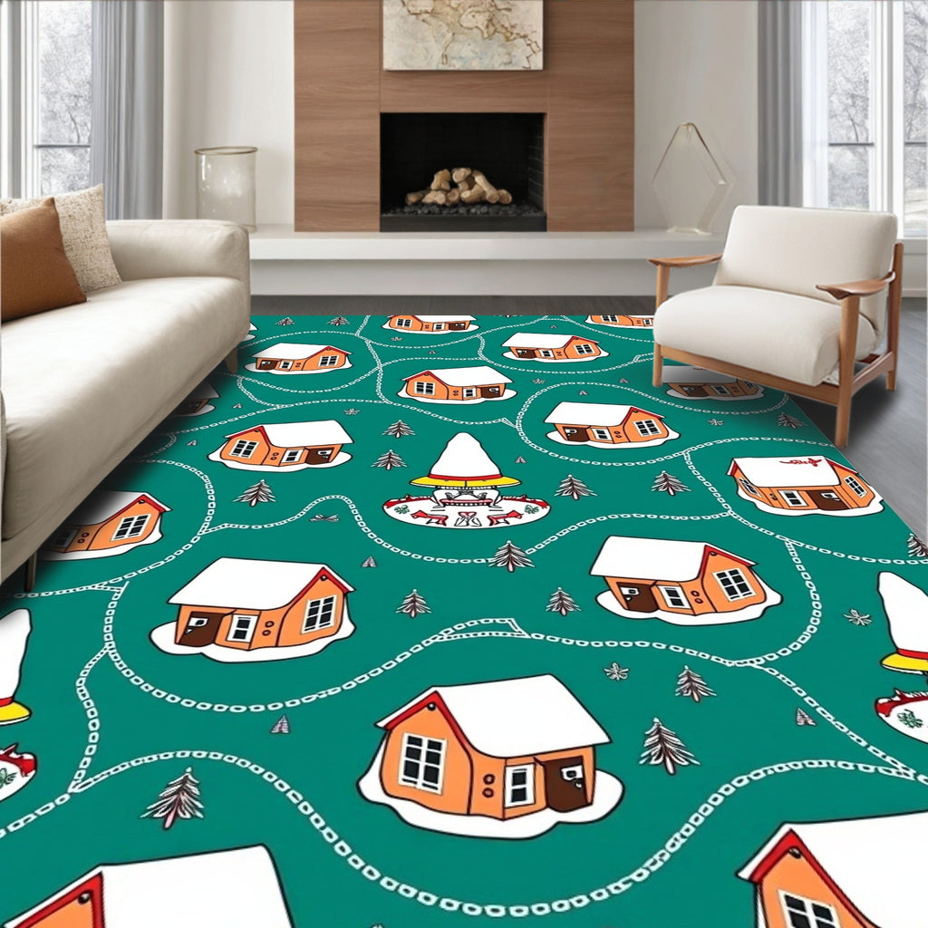 Cozy Winter Village Chain Link Rug