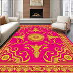 Pink Gold Baroque Scroll Medallion Rug