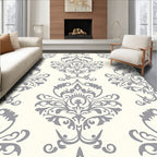 Elegant Ivory Gray Damask Scroll Rug
