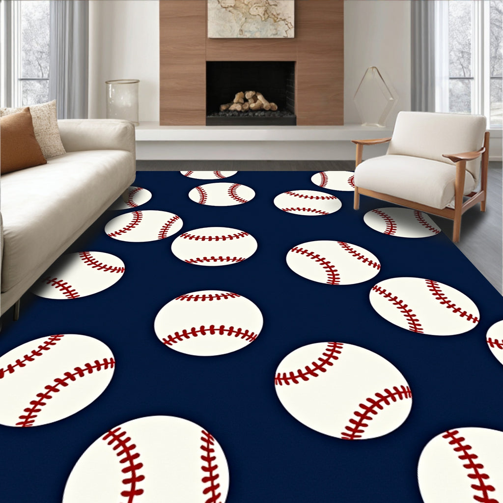 White Baseballs Red Stitching Scatter Rug
