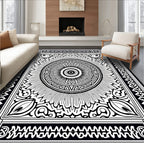 Intricate Black White Mandala Radial Rug