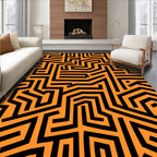Orange Black Abstract Labyrinth Lines Rug