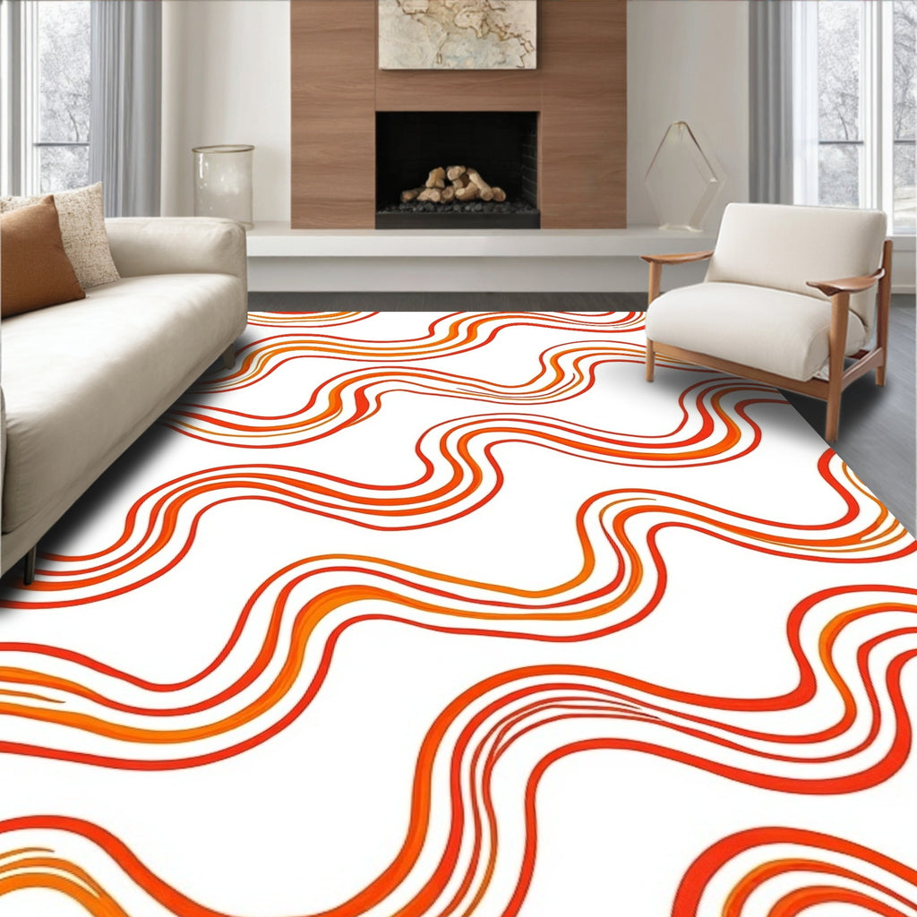 Vibrant Orange Wavy Ribbon Rug
