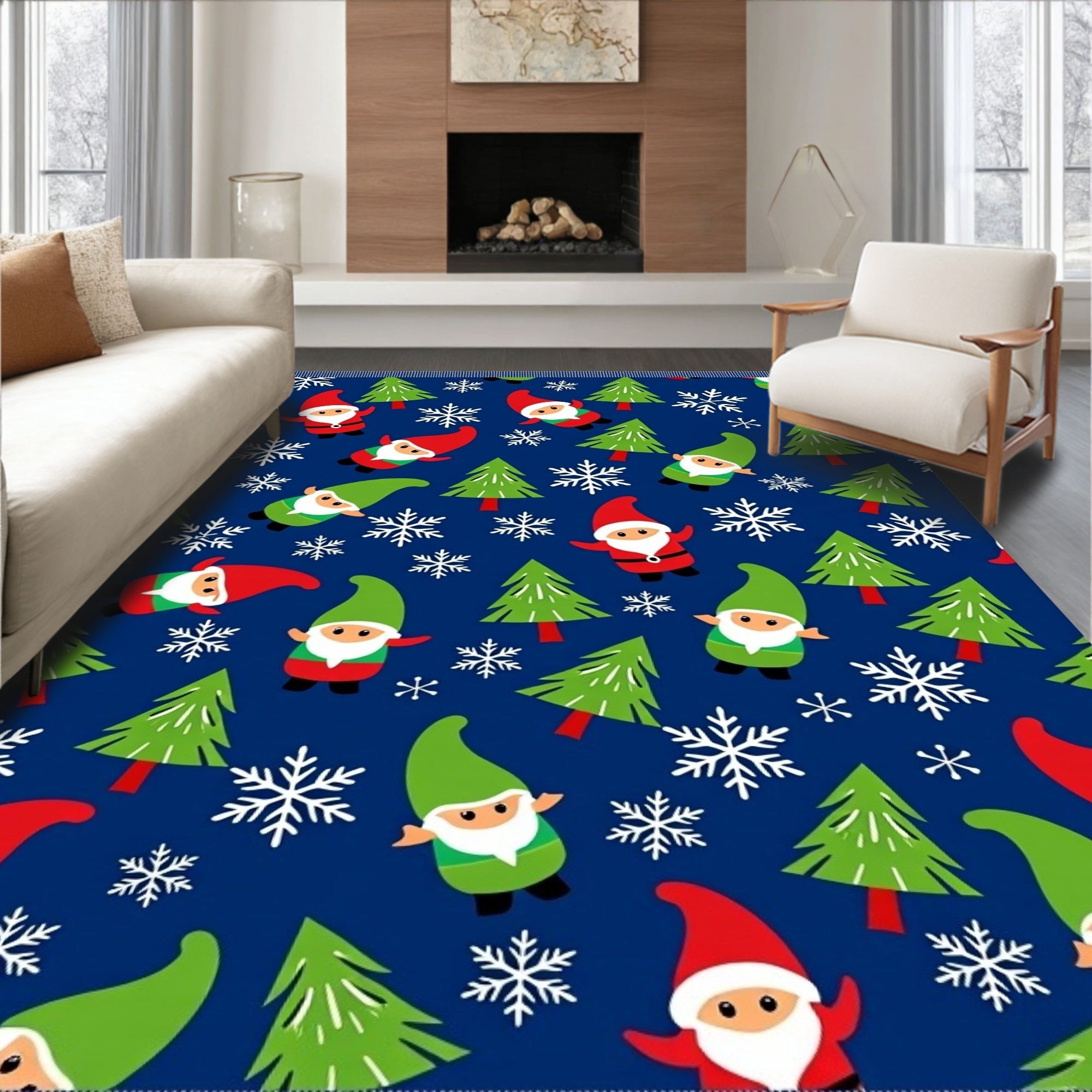Charming Gnomes And Christmas Trees Rug