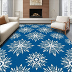Classic White Snowflake Blue Background Rug