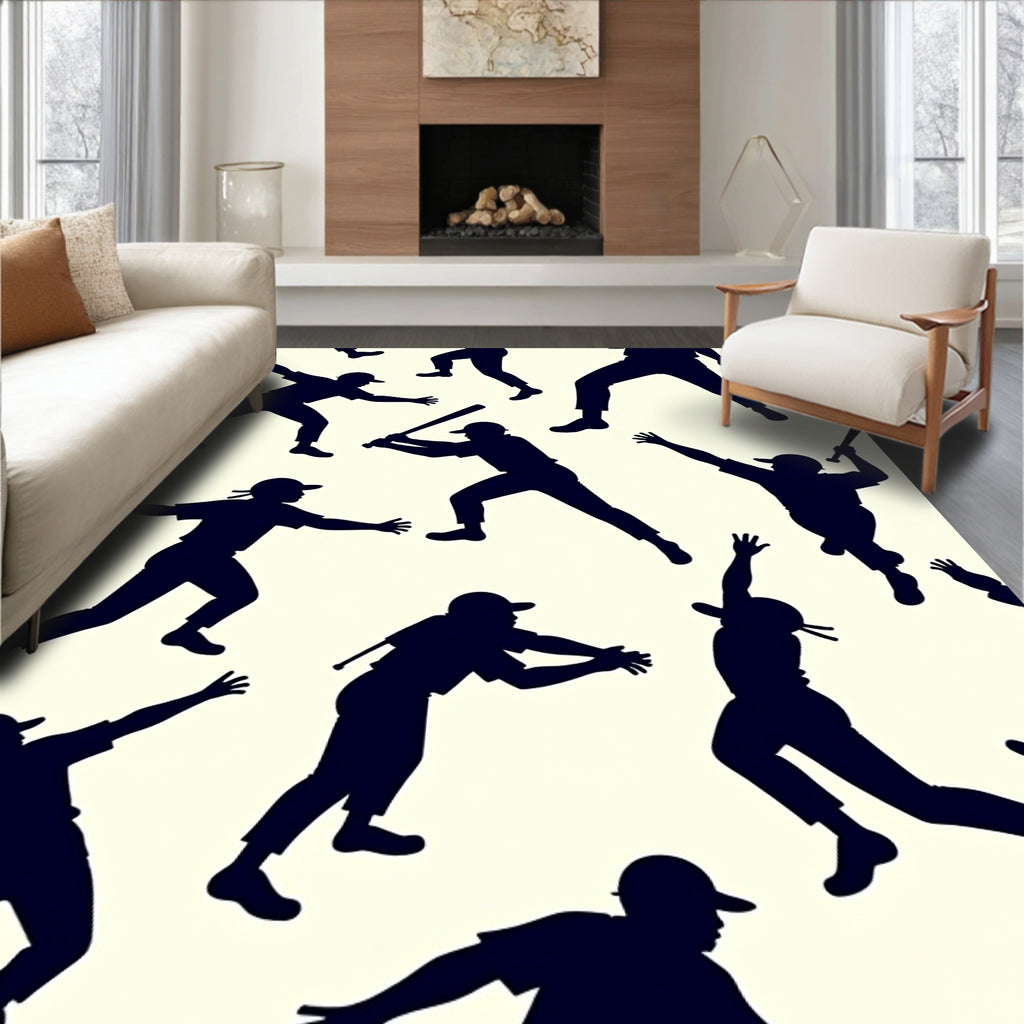 Baseball Silhouette Game Action Rug