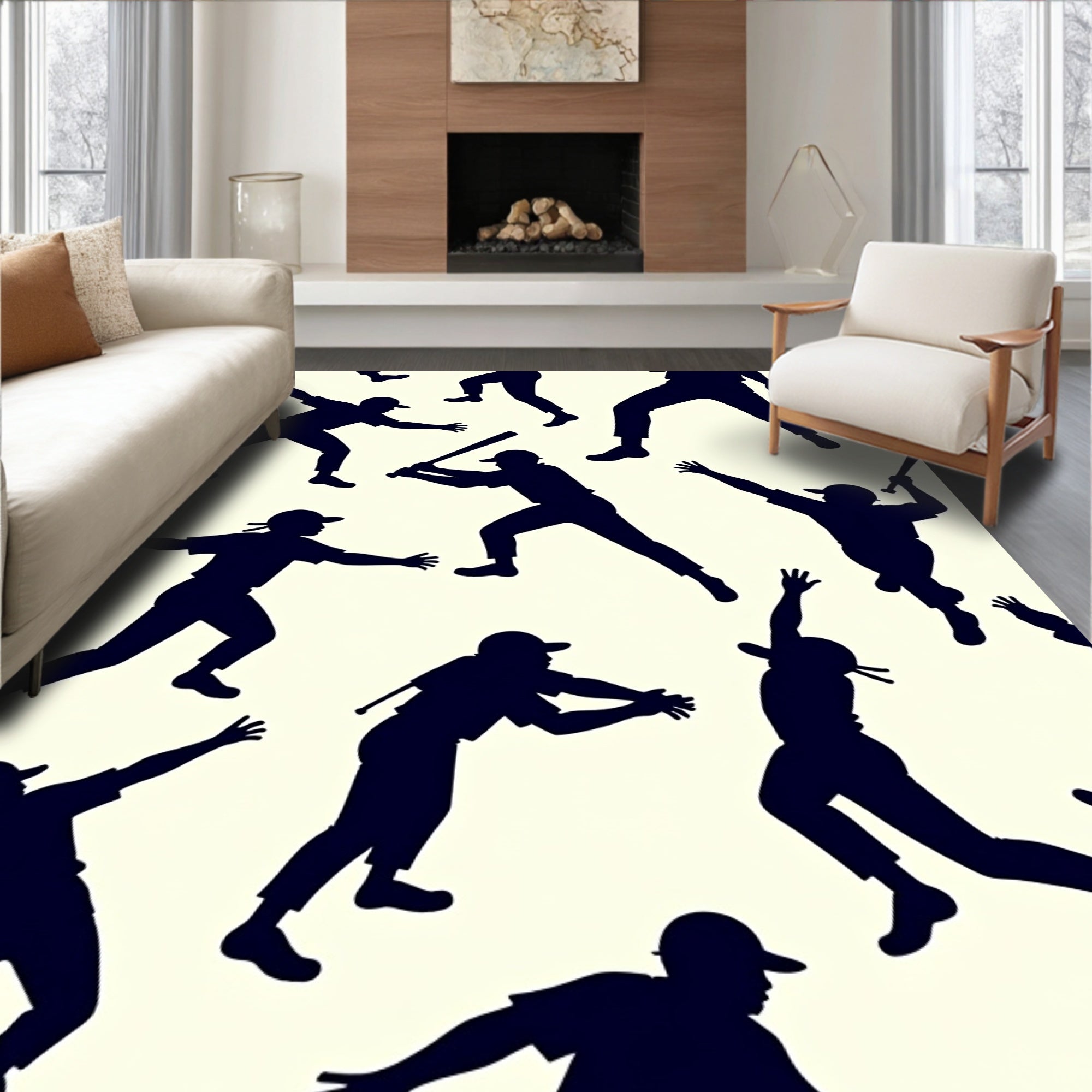 Baseball Silhouette Game Action Rug