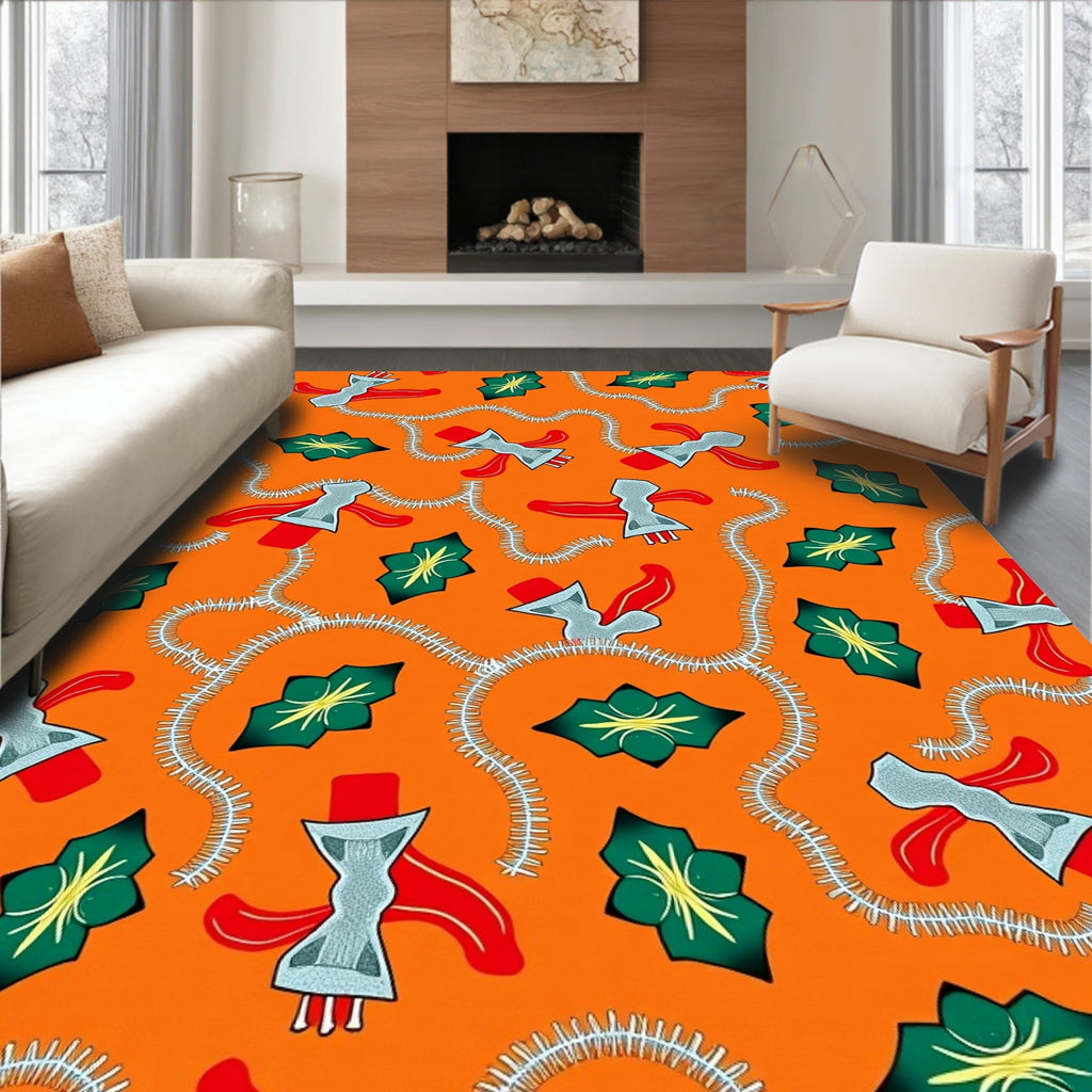 Groovy Orange Red Green Axe Design Rug