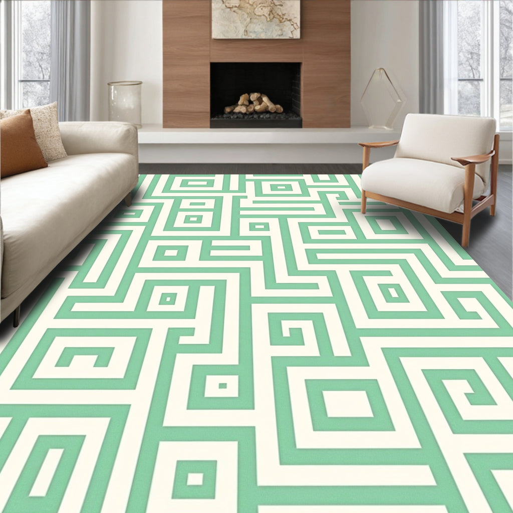 Soft Mint Geometric Labyrinth Intricate Rug