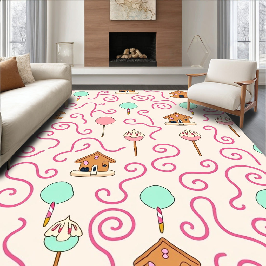 Sweet Gingerbread Houses Candy Swirls Rug