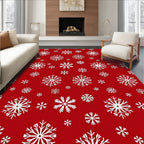 White Snowflake Overlay Red Rug