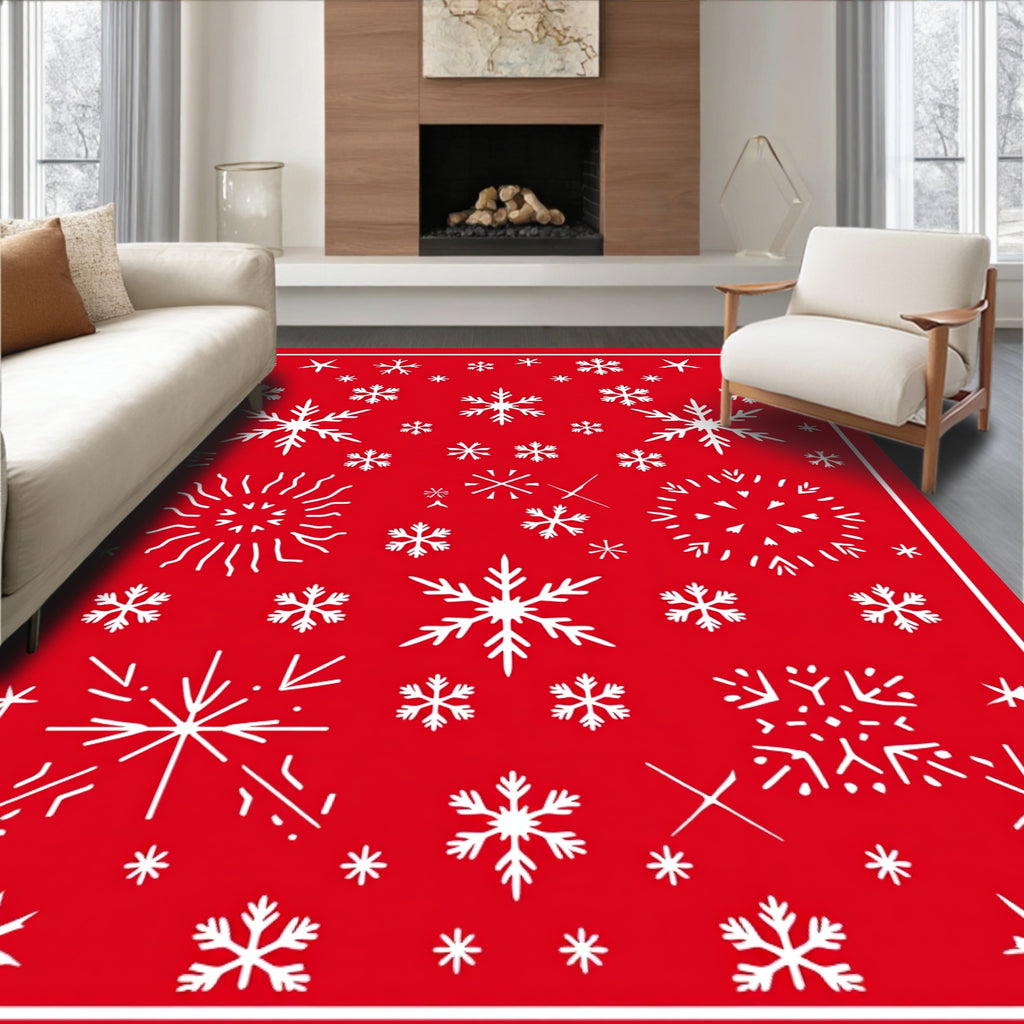Festive Red White Snowflake Collage Rug