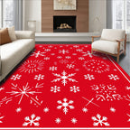 Festive Red White Snowflake Collage Rug