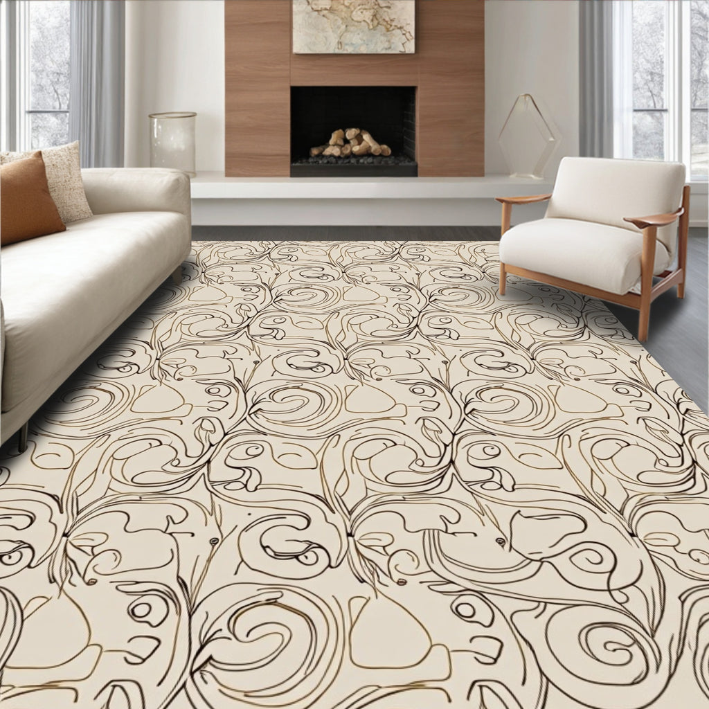 Earthy Tone Abstract Swirl Vines Rug