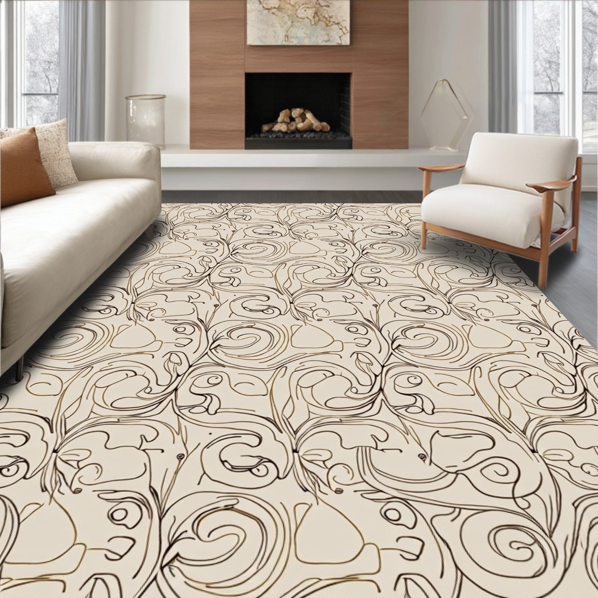 Earthy Tone Abstract Swirl Vines Rug