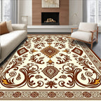 Vintage Brown Floral Medallion Scroll Rug