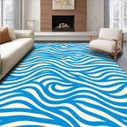Bold Blue Cream Swirling Lines Rug