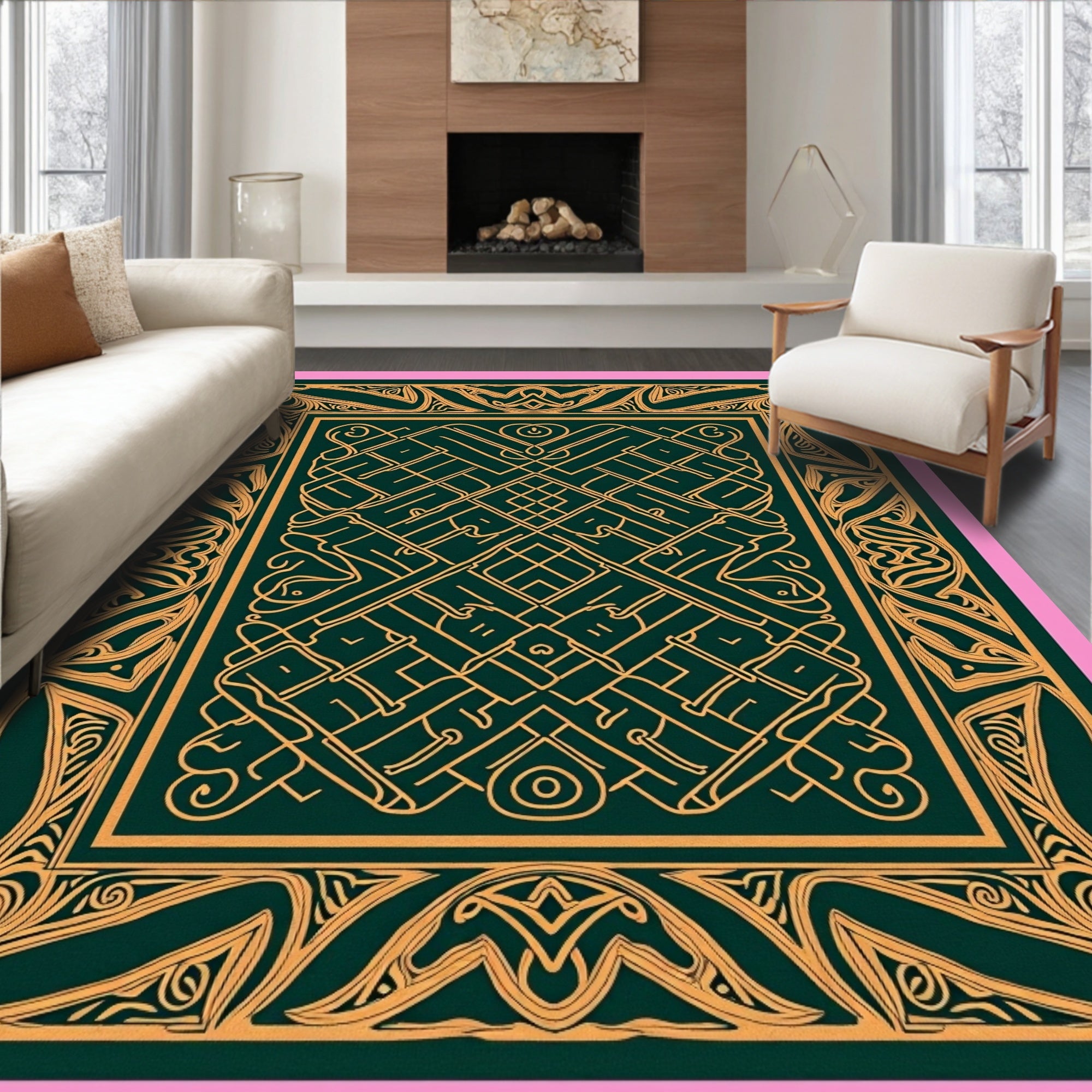 Emerald Gold Intricate Interlocking Frame Rug
