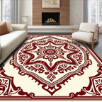 Deep Red Ornate Medallion Field Rug