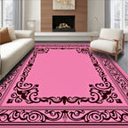 Ornate Pink Scrollwork Border Rug