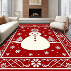 Festive Snowman Red Snowflake Frame Rug
