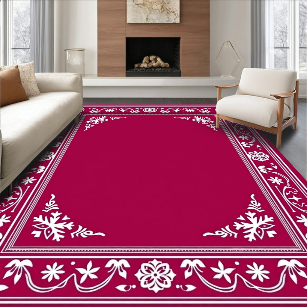 Crimson Floral Border Frame Rug