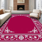 Crimson Floral Border Frame Rug