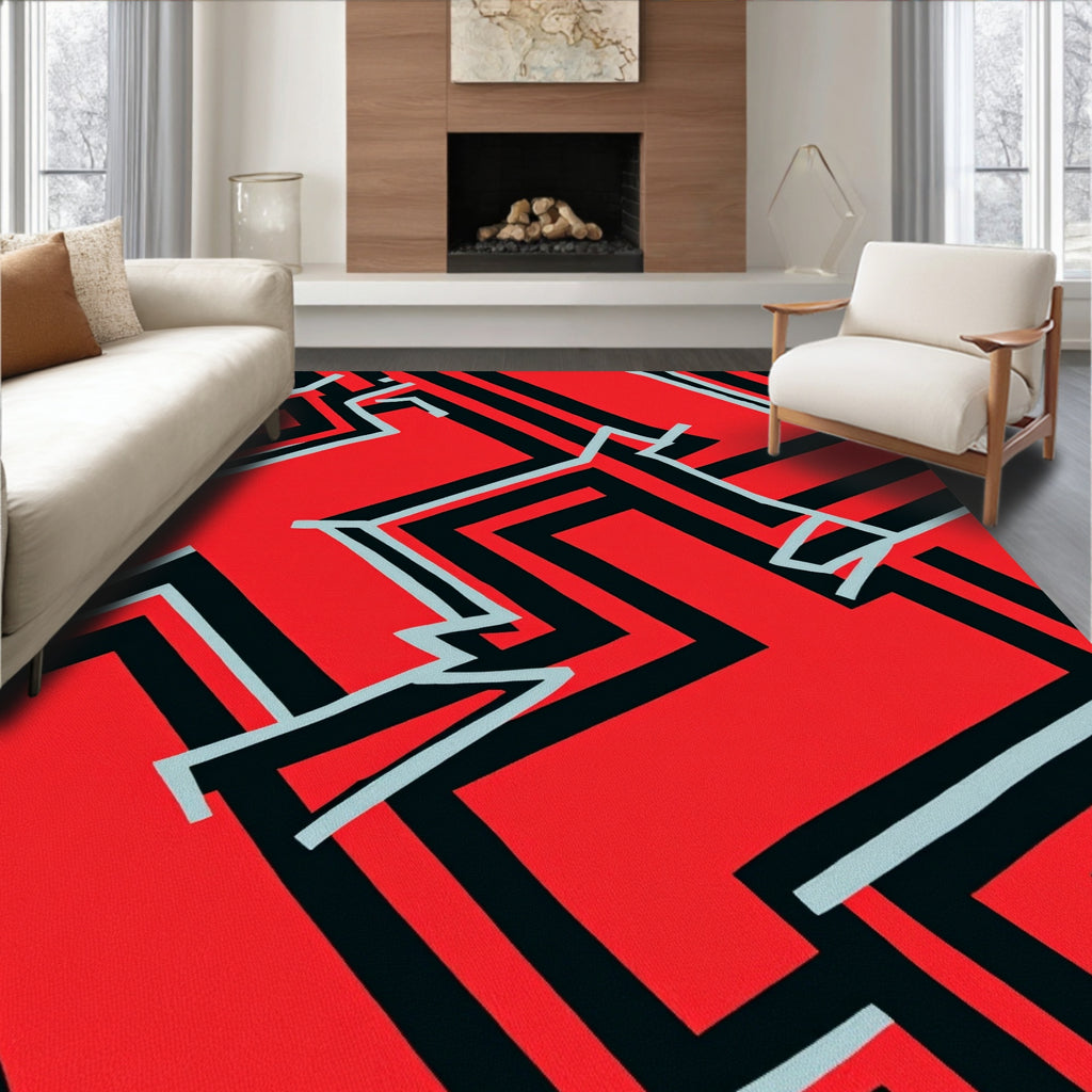 Bold Red Geometric Zigzag Lines Rug