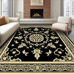 Timeless Black Gold Floral Medallion Rug
