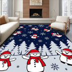 Happy Snowman Red Scarf Winter Forest Rug