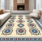 Cream Geometric Medallion Border Rug