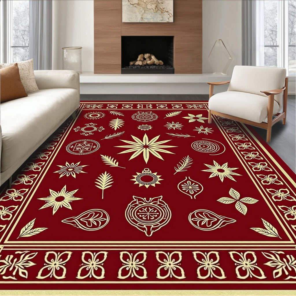 Crimson Gold Botanical Emblem Medallion Rug