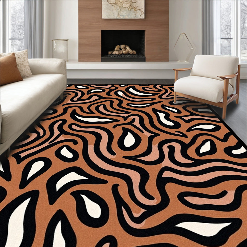 Brown Wavy Abstract Organic Flow Rug
