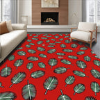 Red Tropical Palm Leaf Scatter Rug