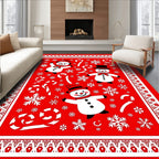 Charming Red Snowman Candy Cane Snowflakes Rug