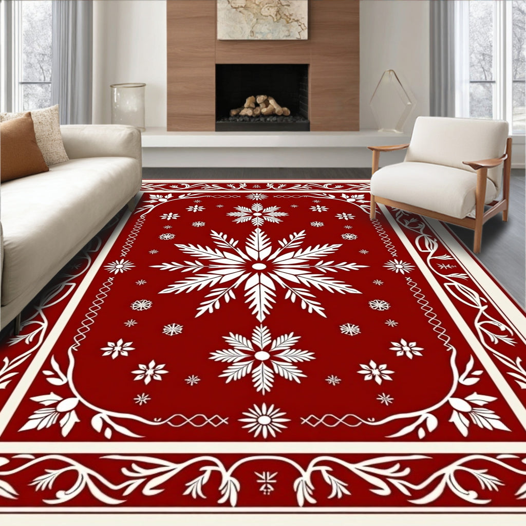 Crimson Snowflake Garden Medallion Rug
