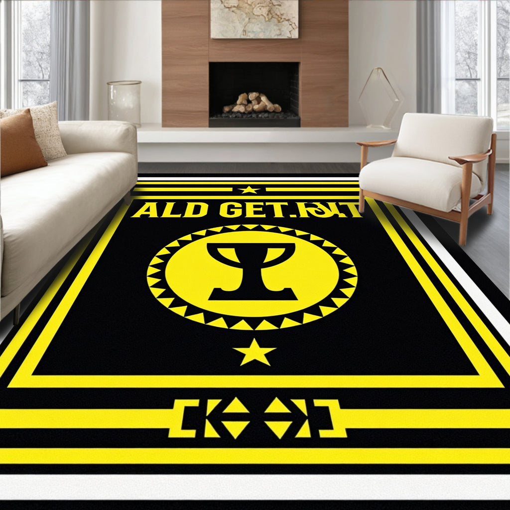 Bold Yellow Trophy Emblem Rug
