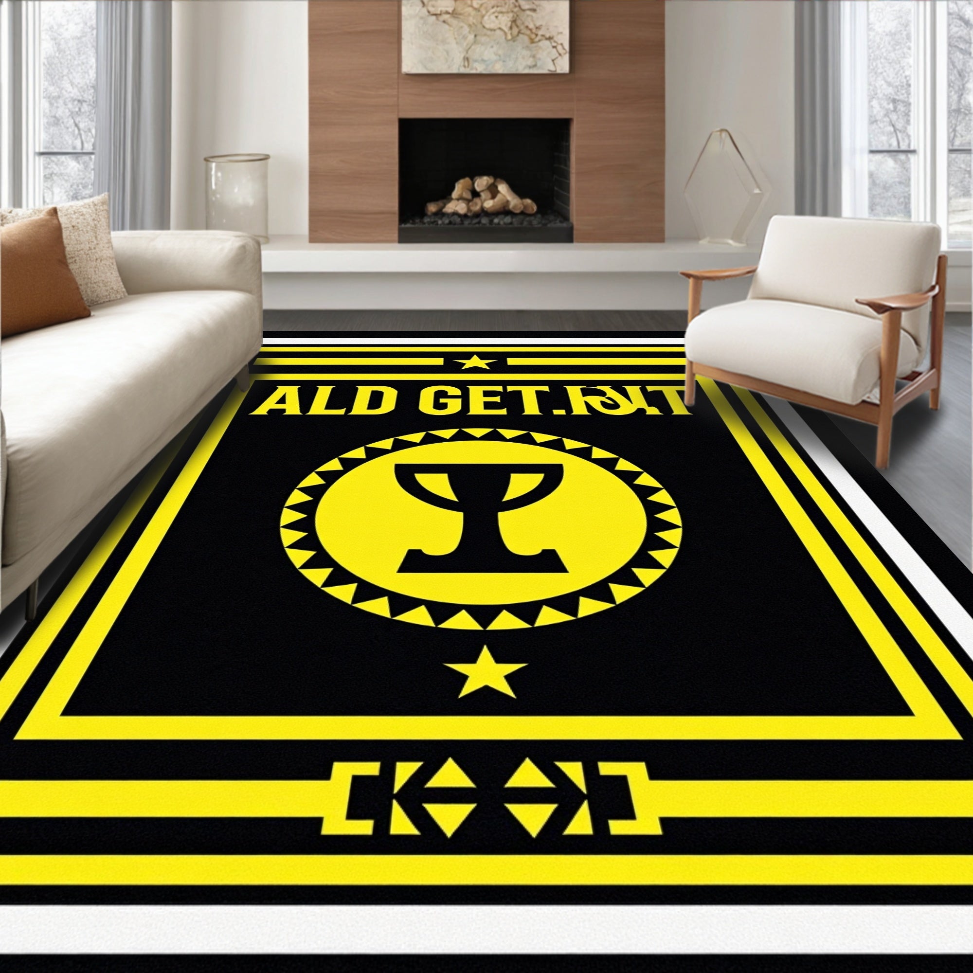 Bold Yellow Trophy Emblem Rug
